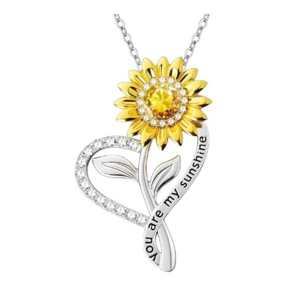 Pechew Jewelry - Sunflower Heart Necklace – “You Are My Sunshine” – S925 Sterling Silver – New